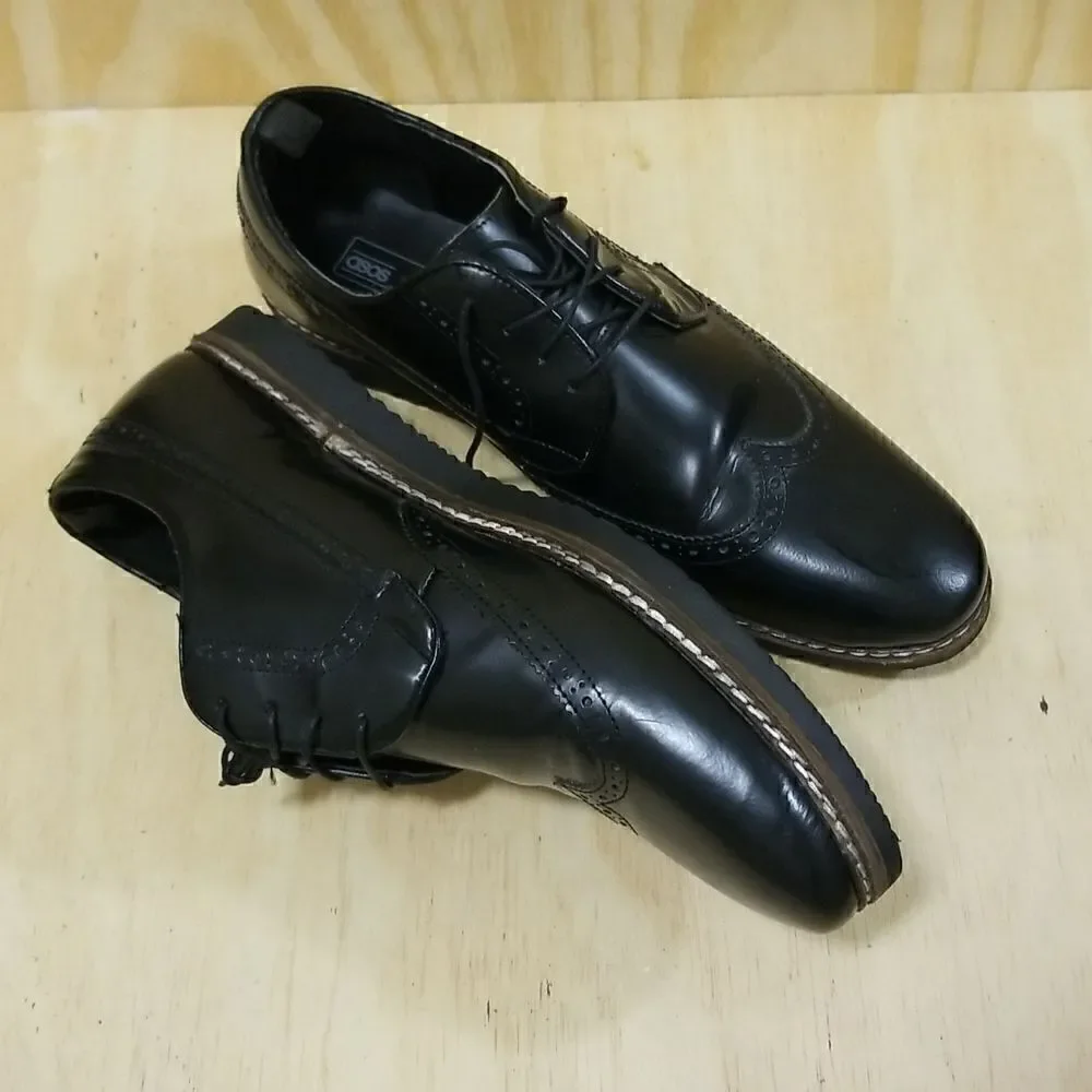 ASOS DESIGN fit brogue shoes in black leather with wedge sole size 13